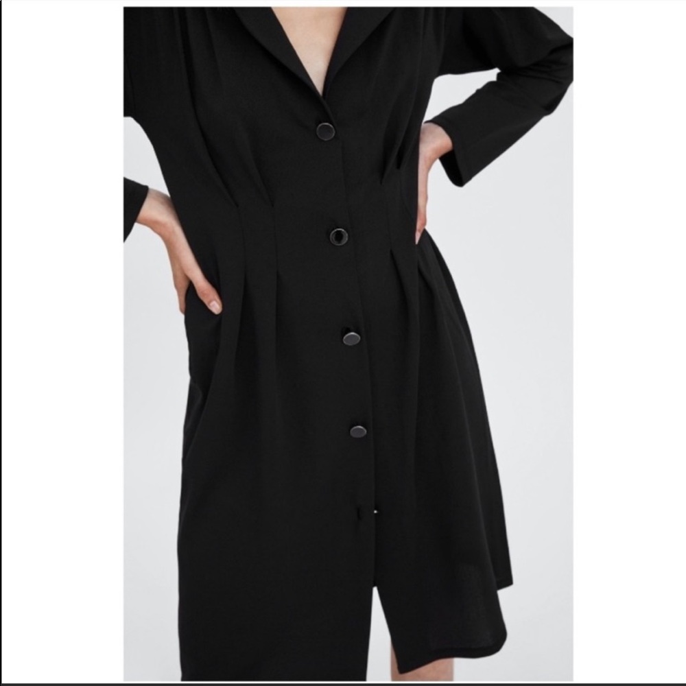 NWT Zara Front Button Up Dress- Black - Picture 4 of 11